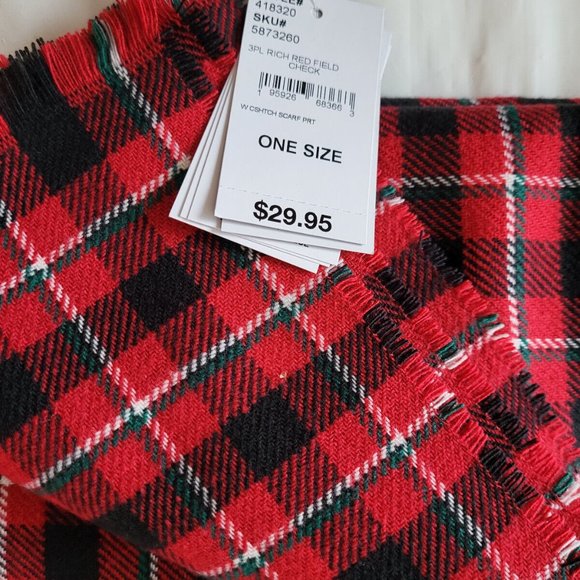 Lands' End Women's Scarf, Rich Red Field Check, NWT - Picture 3 of 4
